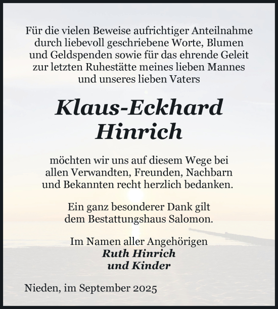 Traueranzeige von Klaus-Eckhard Hinrich von Nordkurier Pasewalker Zeitung