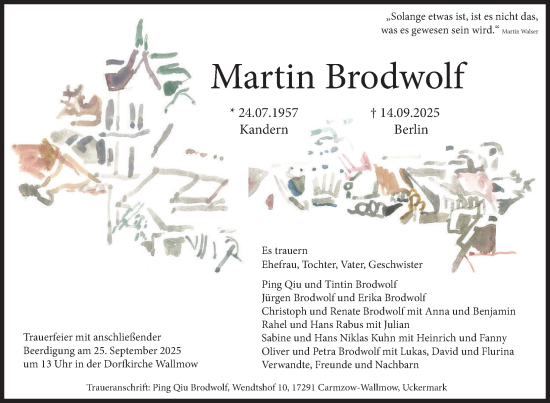 Traueranzeige von Martin Brodwolf von Uckermark Kurier Prenzlauer Zeitung