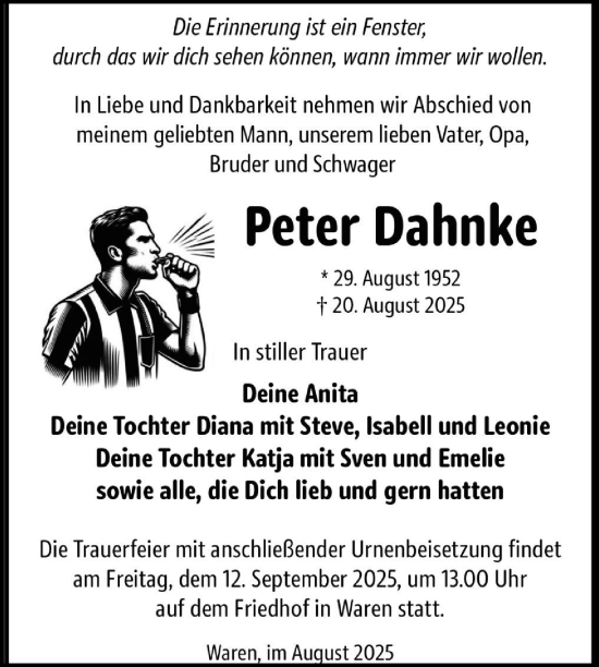 Traueranzeige von Peter Dahnke von Nordkurier Müritz-Zeitung