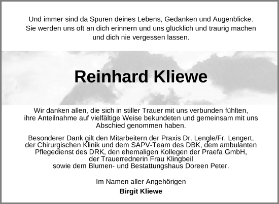 Traueranzeige von Reinhard Kliewe von Nordkurier Neubrandenburger Zeitung