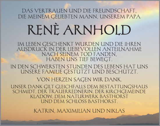 Traueranzeige von René Arnhold von Zeitung für die Landeshauptstadt