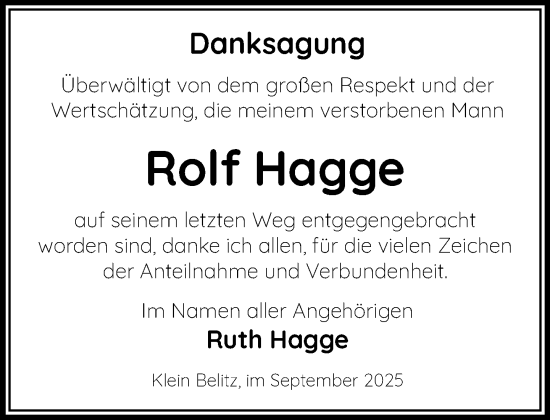 Traueranzeige von Rolf Hagge von Güstrow und Bützow