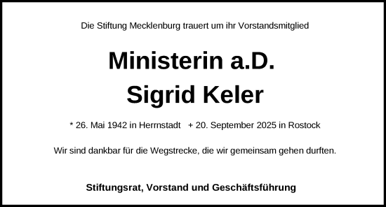 Traueranzeige von Sigrid Keler von Norddeutsche Neueste Nachrichten