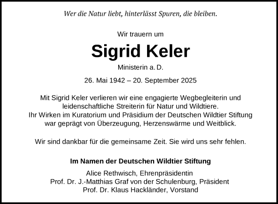 Traueranzeige von Sigrid Keler von Nordkurier Neubrandenburger Zeitung
