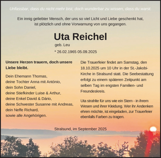 Traueranzeige von Uta Reichel von Uckermark Kurier Prenzlauer Zeitung