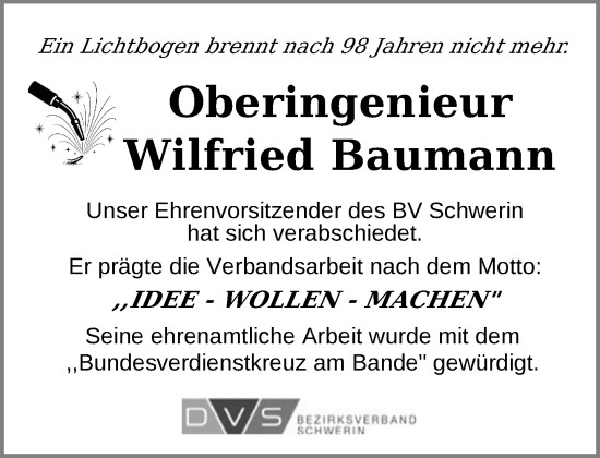 Traueranzeige von Wilfried Baumann von Zeitung für die Landeshauptstadt