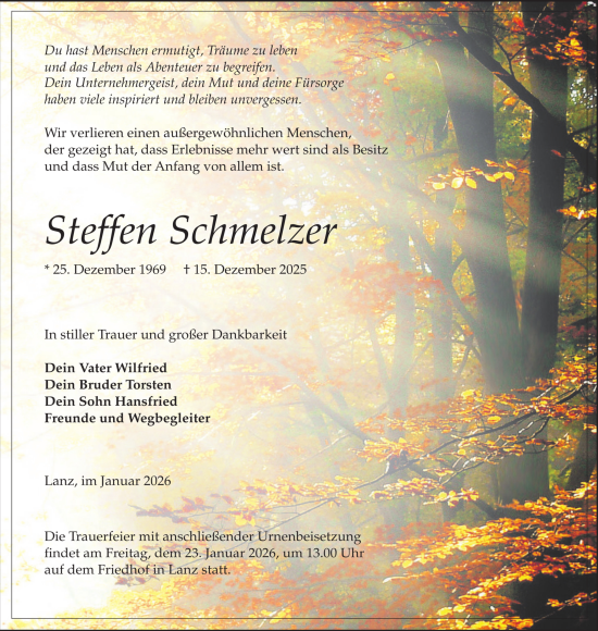 Traueranzeige von Steffen Schmelzer 