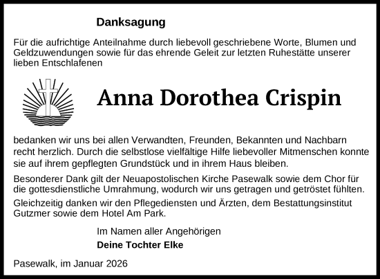 Traueranzeige von Anna Dorothea Crispin von Nordkurier Grosso