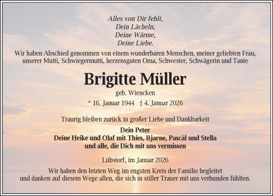 Traueranzeige von Brigitte Müller von Zeitung für die Landeshauptstadt