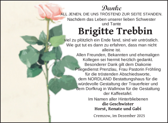 Traueranzeige von Brigitte Trebbin von Uckermark Kurier Prenzlauer Zeitung