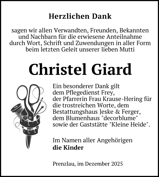 Traueranzeige von Christel Giard von Uckermark Kurier Prenzlauer Zeitung