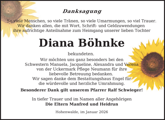 Traueranzeige von Diana Böhnke von Uckermark Kurier Templiner Zeitung