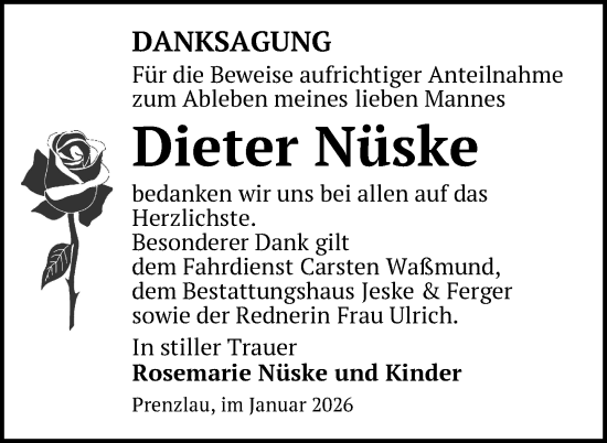 Traueranzeige von Dieter Nüske von Uckermark Kurier Prenzlauer Zeitung
