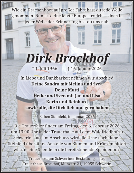 Traueranzeige von Dirk Brockhof von Zeitung für die Landeshauptstadt