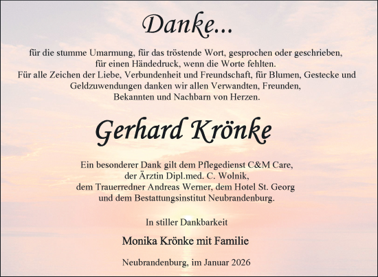 Traueranzeige von Gerhard Krönke von Nordkurier Neubrandenburger Zeitung