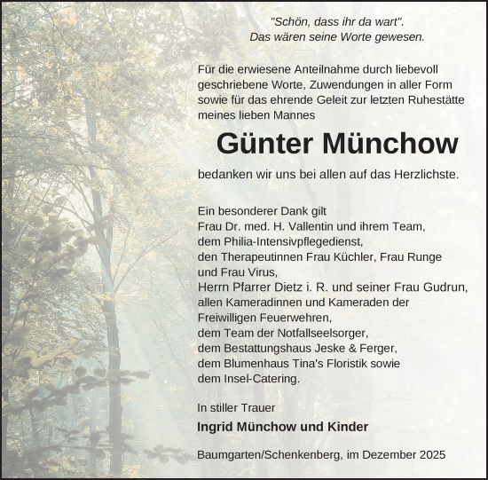 Traueranzeige von Günter Münchow von Uckermark Kurier Prenzlauer Zeitung