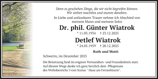 Traueranzeige von Günter Wiatrok von Zeitung für die Landeshauptstadt