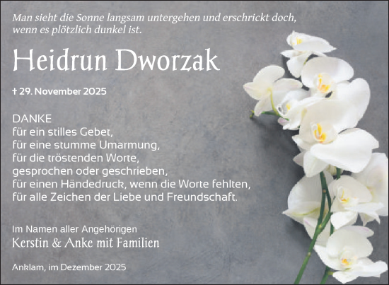 Traueranzeige von Heidrun Dworzak von Nordkurier Vorpommern Kurier