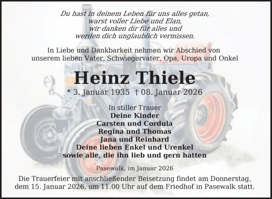 Traueranzeige von Heinz Thiele von Nordkurier Grosso