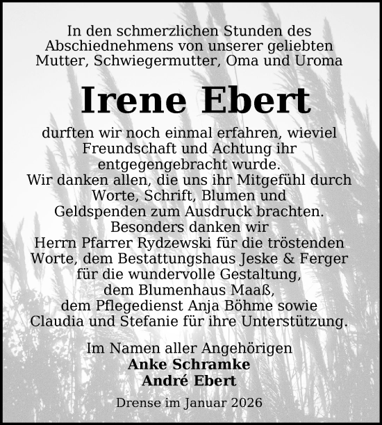 Traueranzeige von Irene Ebert von Uckermark Kurier Prenzlauer Zeitung