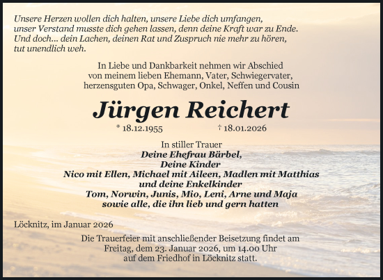 Traueranzeige von Jürgen Reichert von Nordkurier Pasewalker Zeitung