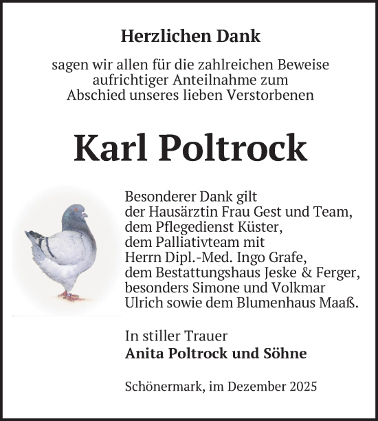 Traueranzeige von Karl Poltrock von Uckermark Kurier Prenzlauer Zeitung