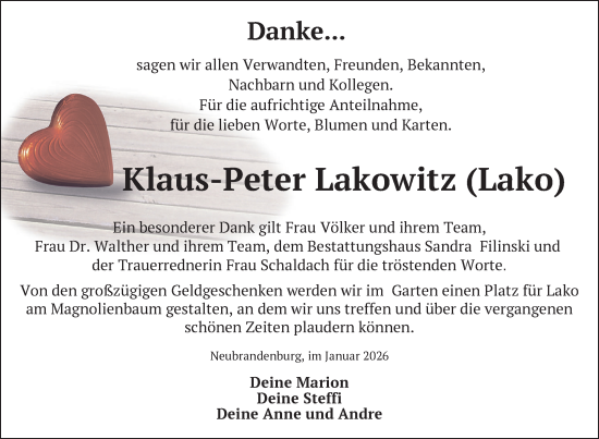 Traueranzeige von Klaus-Peter Lakowitz von Nordkurier Neubrandenburger Zeitung