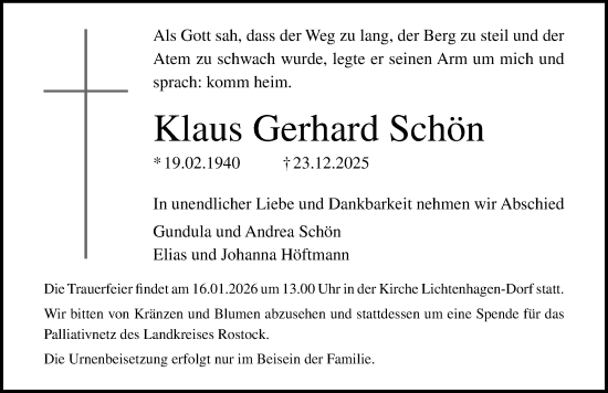 Traueranzeige von Klaus Gerhard Schön von Norddeutsche Neueste Nachrichten