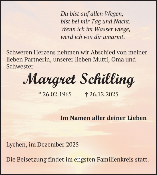 Traueranzeige von Margret Schilling von Uckermark Kurier Templiner Zeitung