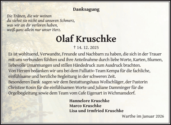 Traueranzeige von Olaf Kruschke von Uckermark Kurier Templiner Zeitung