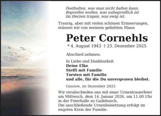 Traueranzeige von Peter Cornehls von Gadebusch - Rehnaer Zeitung