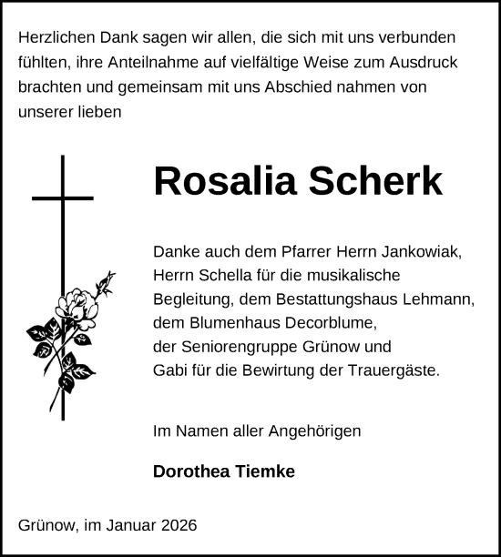 Traueranzeige von Rosalia Scherk von Uckermark Kurier Prenzlauer Zeitung