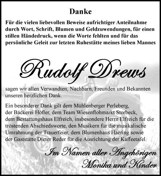Traueranzeige von Rudolf Drews 