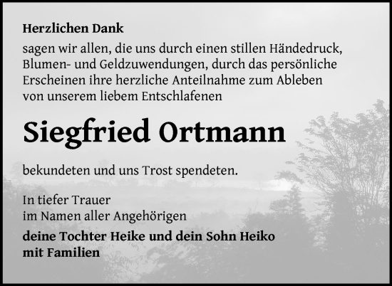 Traueranzeige von Siegfried Ortmann von Nordkurier Neubrandenburger Zeitung