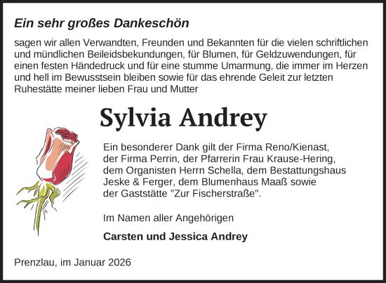 Traueranzeige von Sylvia Andrey von Uckermark Kurier Prenzlauer Zeitung