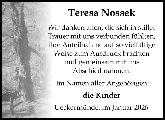 Traueranzeige von Teresa Nossek von Nordkurier Haff-Zeitung