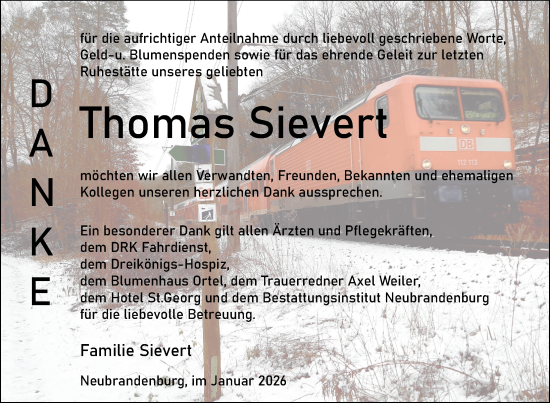 Traueranzeige von Thomas Sievert von Nordkurier Neubrandenburger Zeitung