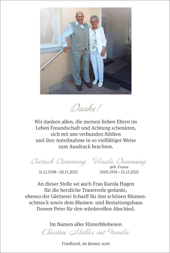 Traueranzeige von Ursula Dommning von Nordkurier Neubrandenburger Zeitung