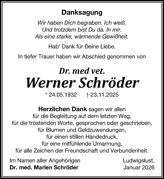 Traueranzeige von Werner Schröder von Ludwigsluster Tageblatt