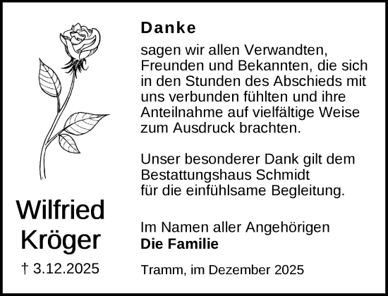 Traueranzeige von Wilfried Kröger von Zeitung für die Landeshauptstadt