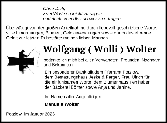 Traueranzeige von Wolfgang Wolter von Uckermark Kurier Prenzlauer Zeitung