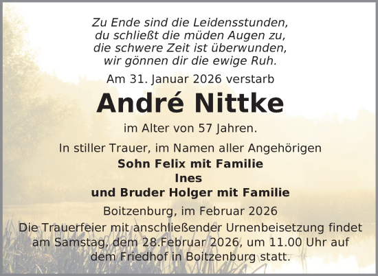Traueranzeige von André Nittke von Uckermark Kurier Templiner Zeitung