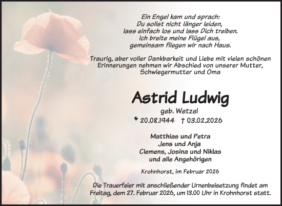 Traueranzeige von Astrid Ludwig von Uckermark Kurier Templiner Zeitung