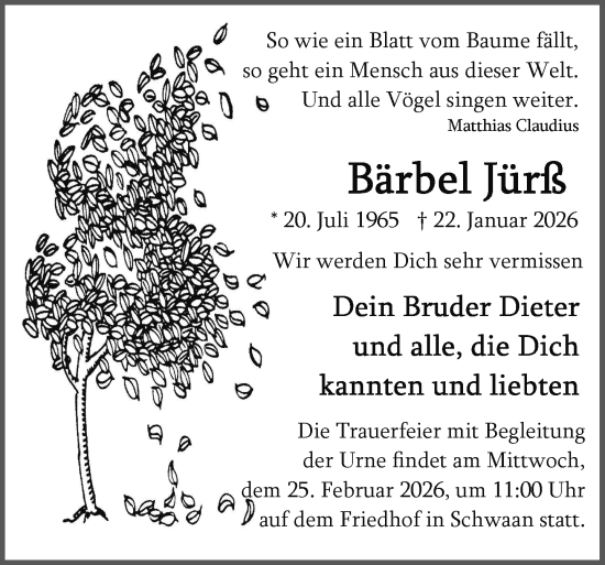 Traueranzeige von Bärbel Jürß von Güstrow und Bützow