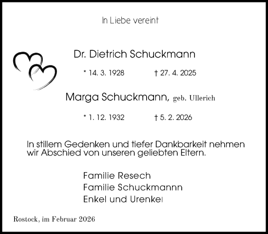 Traueranzeige von Dietrich Schuckmann von Norddeutsche Neueste Nachrichten