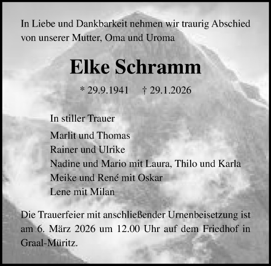 Traueranzeige von Elke Schramm von Norddeutsche Neueste Nachrichten