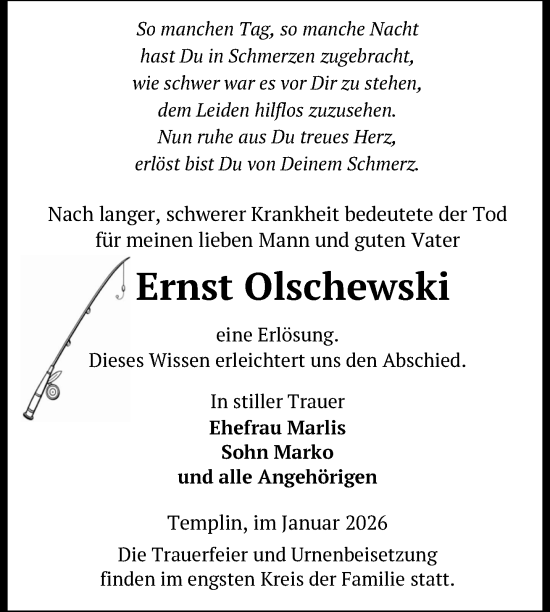 Traueranzeige von Ernst Olschewski von Uckermark Kurier Templiner Zeitung