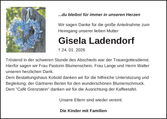 Traueranzeige von Gisela Ladendorf von Gadebusch - Rehnaer Zeitung