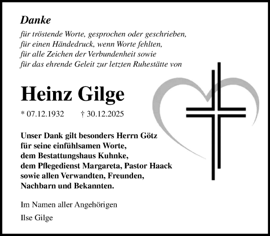 Traueranzeige von Heinz Gilge von Norddeutsche Neueste Nachrichten