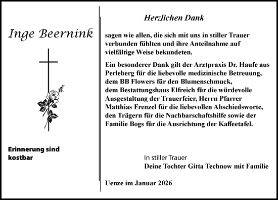 Traueranzeige von Inge Beernink 